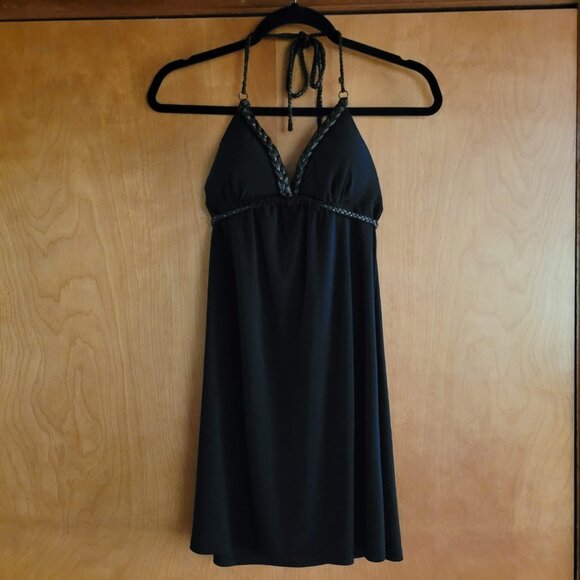 Share Guess Jeans Womens Black Halter Dress with Black/Gold Accent Size Small - Picture 1 of 8